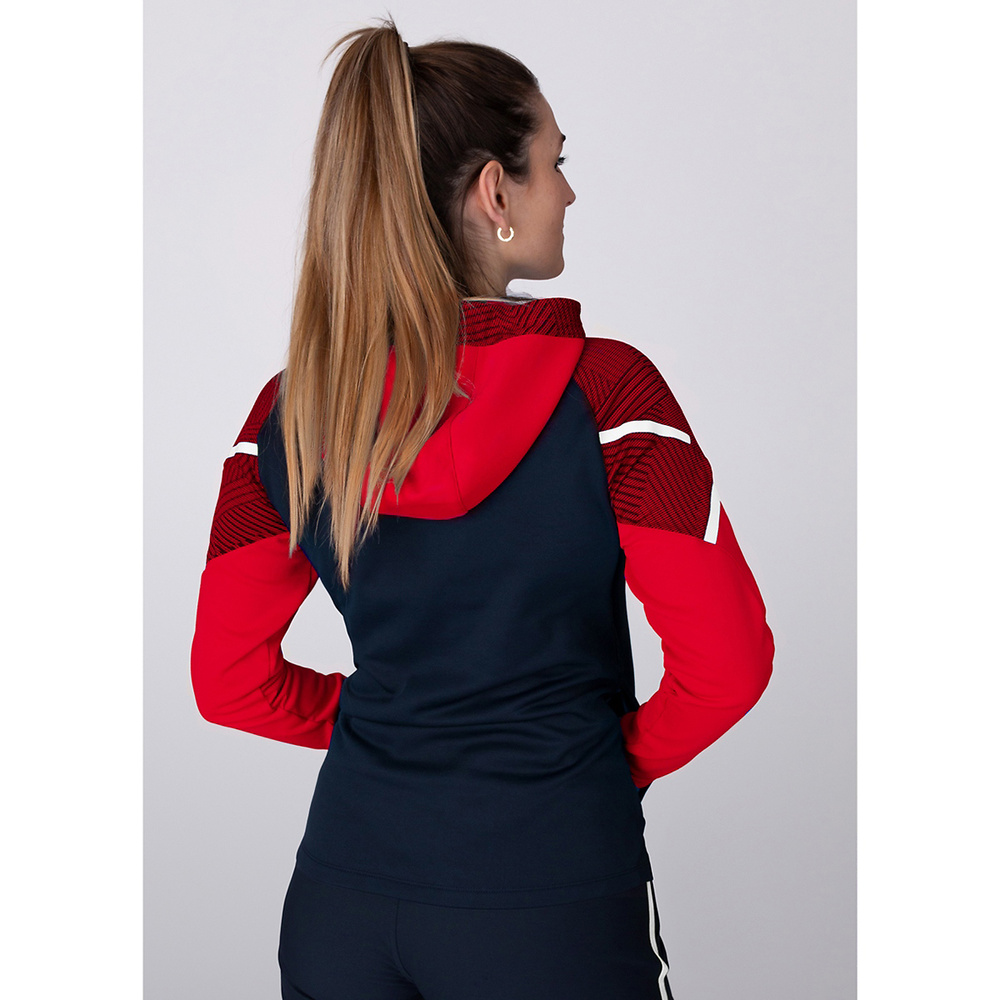 CHAQUETA CON CAPUCHA JAKO PERFORMANCE, MARINO-ROJA MUJER. 