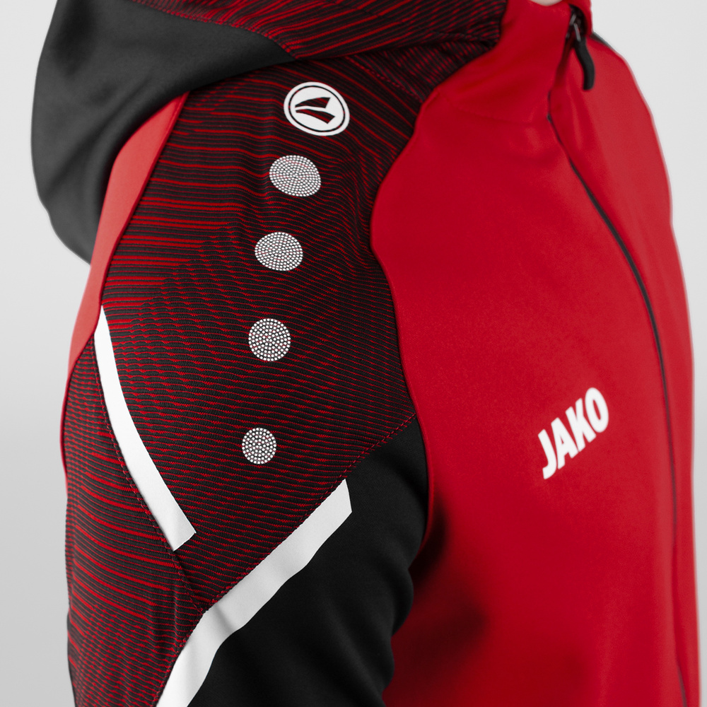 CHAQUETA CON CAPUCHA JAKO PERFORMANCE, ROJA-NEGRA HOMBRE. 