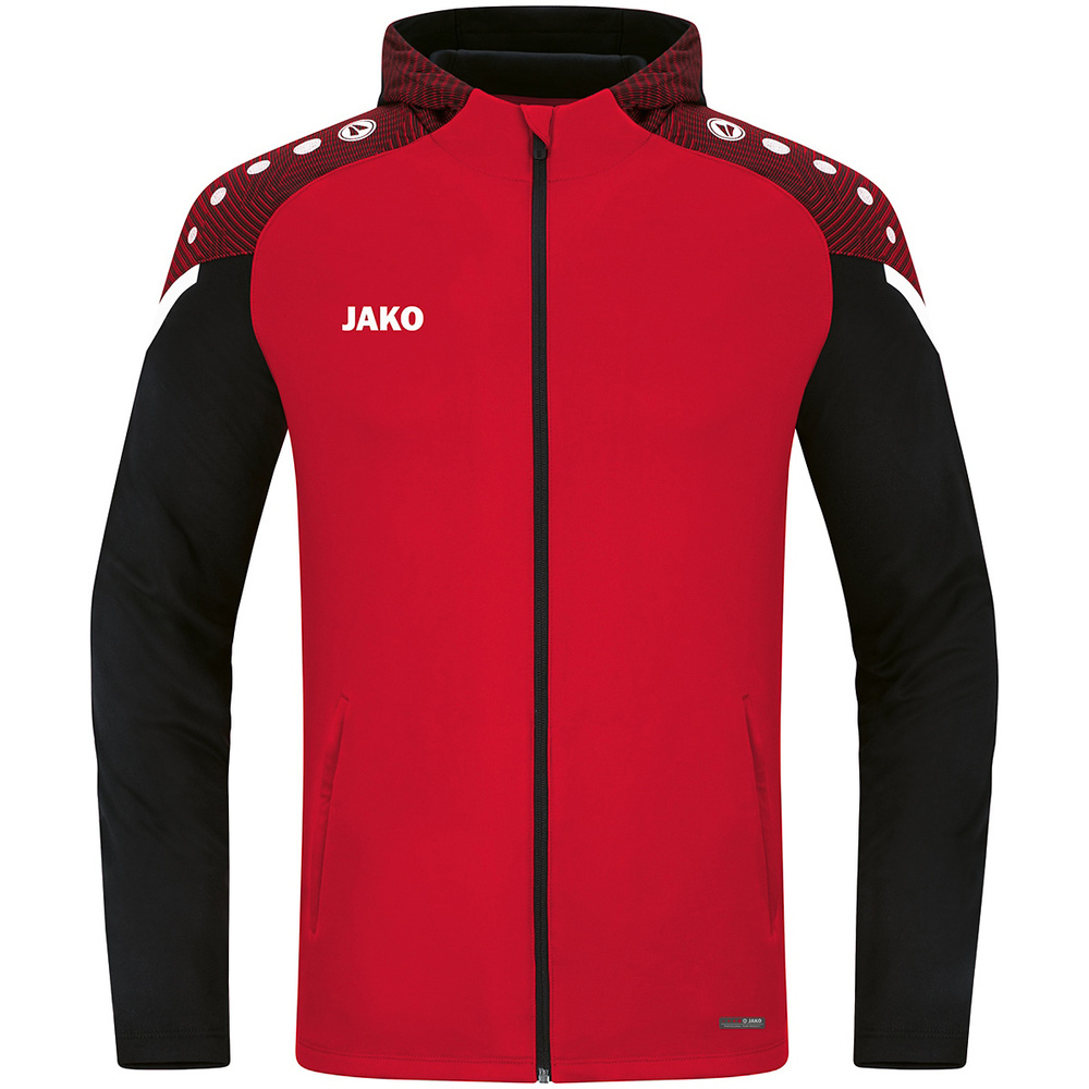 CHAQUETA CON CAPUCHA JAKO PERFORMANCE, ROJA-NEGRA NIÑO. 