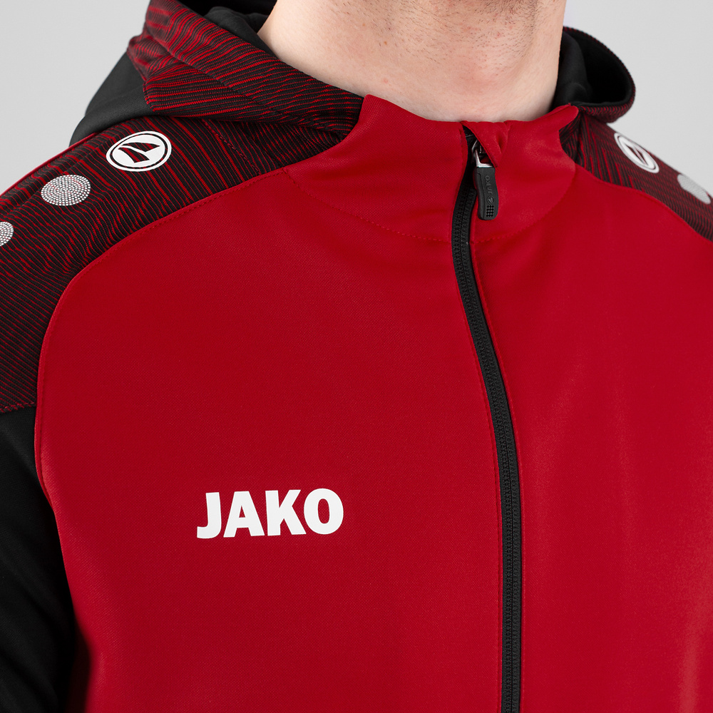 CHAQUETA CON CAPUCHA JAKO PERFORMANCE, ROJA-NEGRA NIÑO. 