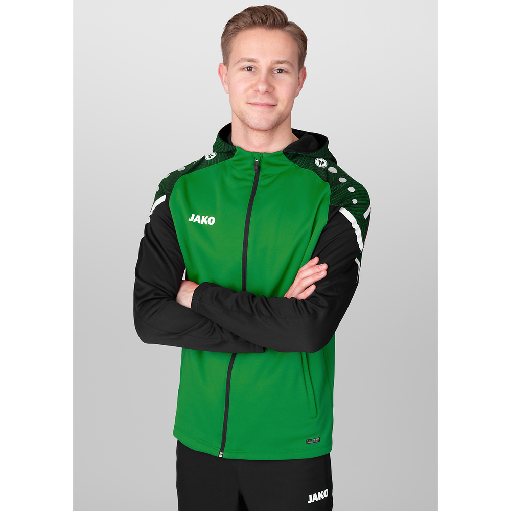 CHAQUETA CON CAPUCHA JAKO PERFORMANCE, VERDE-NEGRA HOMBRE. 