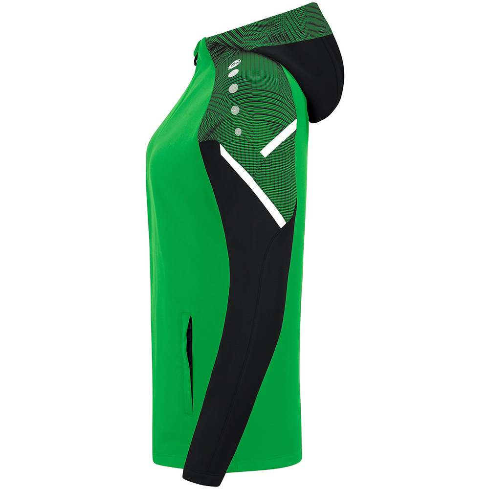 CHAQUETA CON CAPUCHA JAKO PERFORMANCE, VERDE-NEGRA MUJER. 