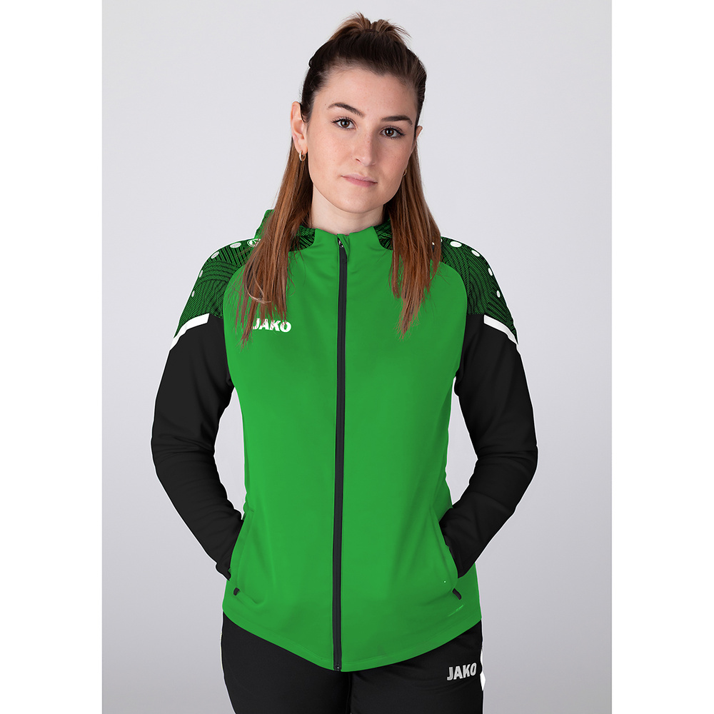 CHAQUETA CON CAPUCHA JAKO PERFORMANCE, VERDE-NEGRA MUJER. 