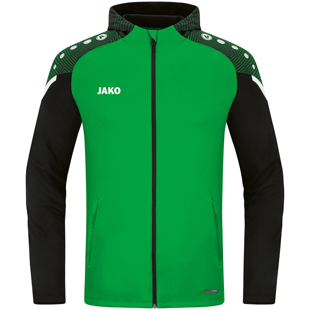 CHAQUETA CON CAPUCHA JAKO PERFORMANCE, VERDE-NEGRA NIÑO. 