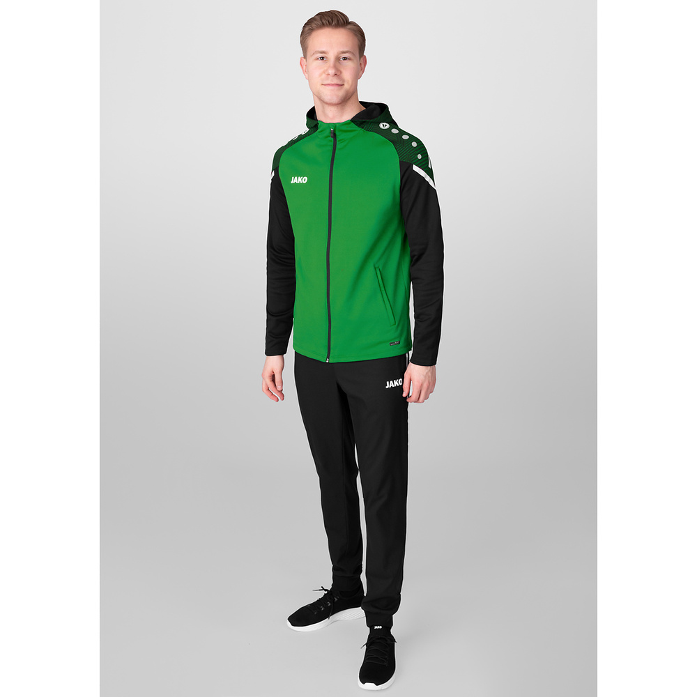 CHAQUETA CON CAPUCHA JAKO PERFORMANCE, VERDE-NEGRA NIÑO. 