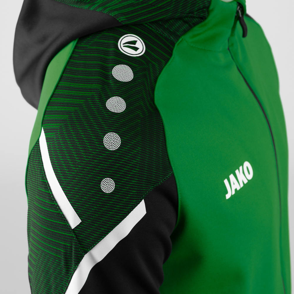 CHAQUETA CON CAPUCHA JAKO PERFORMANCE, VERDE-NEGRA NIÑO. 