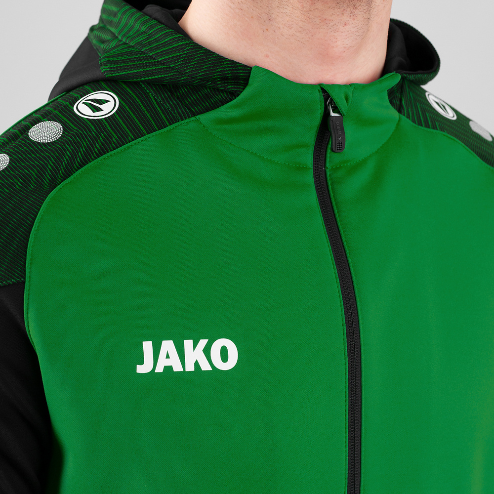 CHAQUETA CON CAPUCHA JAKO PERFORMANCE, VERDE-NEGRA NIÑO. 