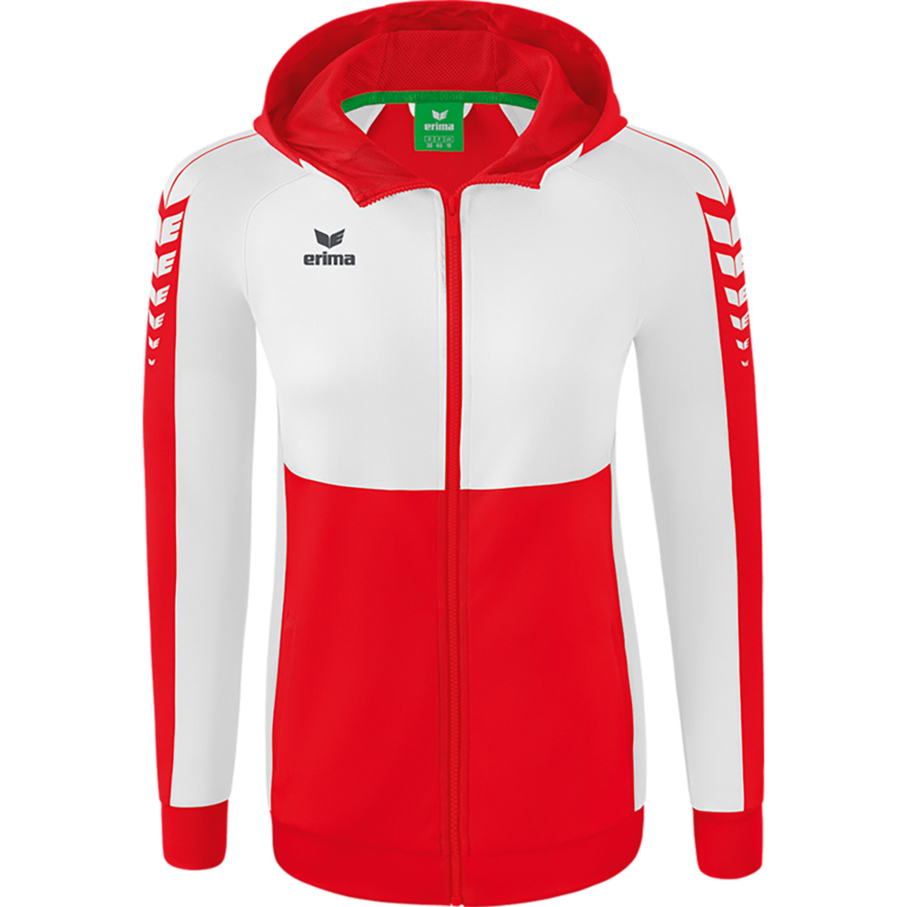 CHAQUETA DE ENTRENAMIENTO CON CAPUCHA ERIMA SIX WINGS, ROJA-BLANCA MUJER. 