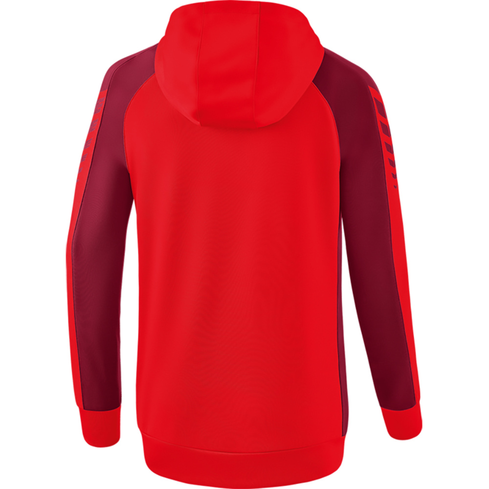 CHAQUETA DE ENTRENAMIENTO CON CAPUCHA ERIMA SIX WINGS, ROJA-BURDEOS MUJER. 