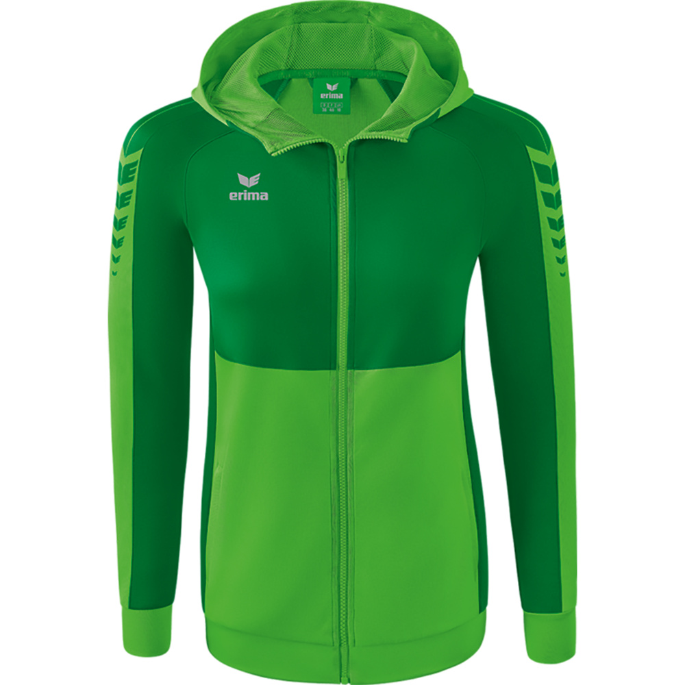 CHAQUETA DE ENTRENAMIENTO CON CAPUCHA ERIMA SIX WINGS, VERDE-ESMERALDA MUJER. 