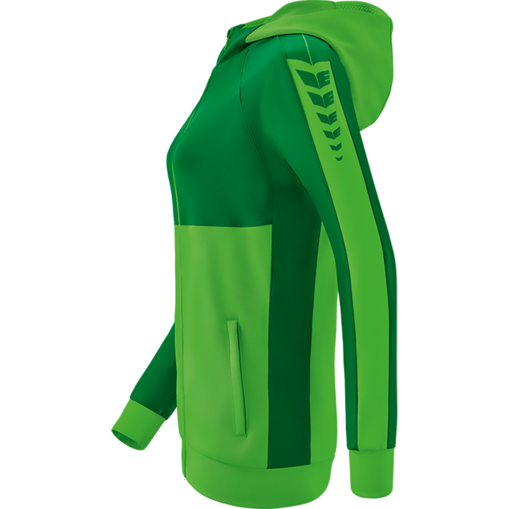 CHAQUETA DE ENTRENAMIENTO CON CAPUCHA ERIMA SIX WINGS, VERDE-ESMERALDA MUJER. 