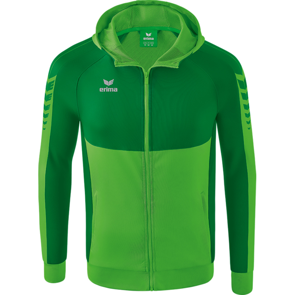 CHAQUETA DE ENTRENAMIENTO CON CAPUCHA ERIMA SIX WINGS, VERDE-ESMERALDA NIÑO. 