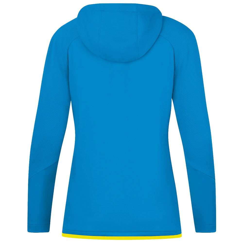 CHAQUETA DE ENTRENAMIENTO CON CAPUCHA JAKO CHALLENGE, AZUL JAKO-AMARILLO NEÓN MUJER. 