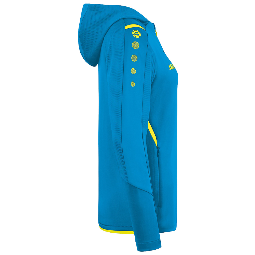 CHAQUETA DE ENTRENAMIENTO CON CAPUCHA JAKO CHALLENGE, AZUL JAKO-AMARILLO NEÓN MUJER. 