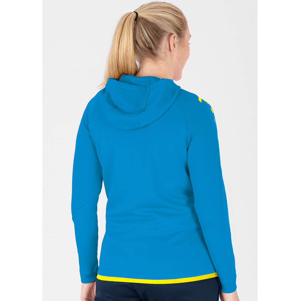 CHAQUETA DE ENTRENAMIENTO CON CAPUCHA JAKO CHALLENGE, AZUL JAKO-AMARILLO NEÓN MUJER. 