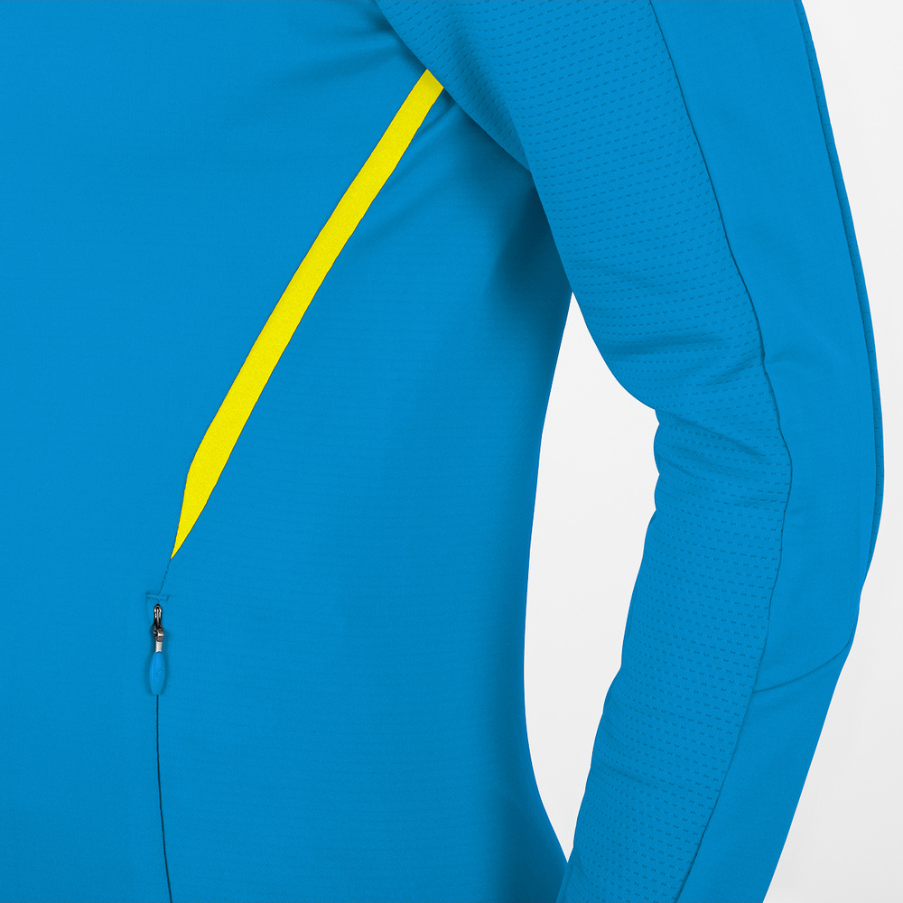 CHAQUETA DE ENTRENAMIENTO CON CAPUCHA JAKO CHALLENGE, AZUL JAKO-AMARILLO NEÓN MUJER. 