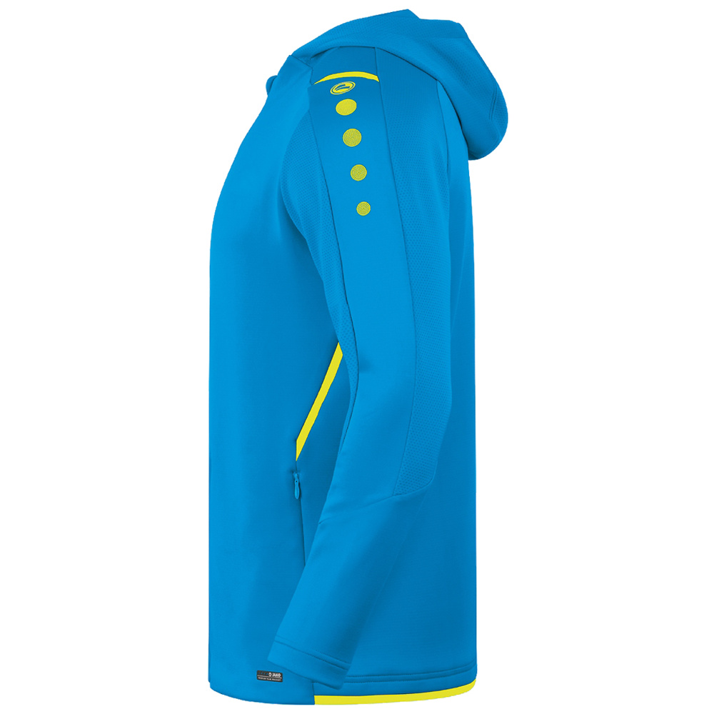 CHAQUETA DE ENTRENAMIENTO CON CAPUCHA JAKO CHALLENGE, AZUL JAKO-AMARILLO NEÓN NIÑO. 