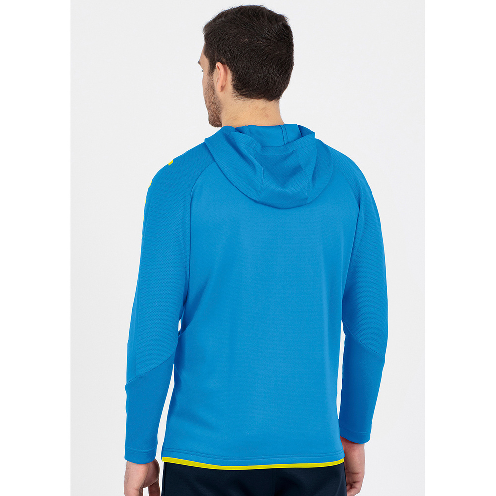 CHAQUETA DE ENTRENAMIENTO CON CAPUCHA JAKO CHALLENGE, AZUL JAKO-AMARILLO NEÓN NIÑO. 