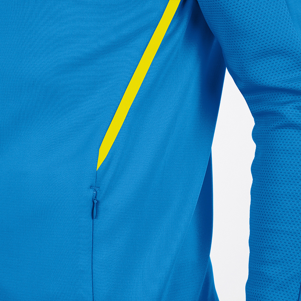 CHAQUETA DE ENTRENAMIENTO CON CAPUCHA JAKO CHALLENGE, AZUL JAKO-AMARILLO NEÓN NIÑO. 