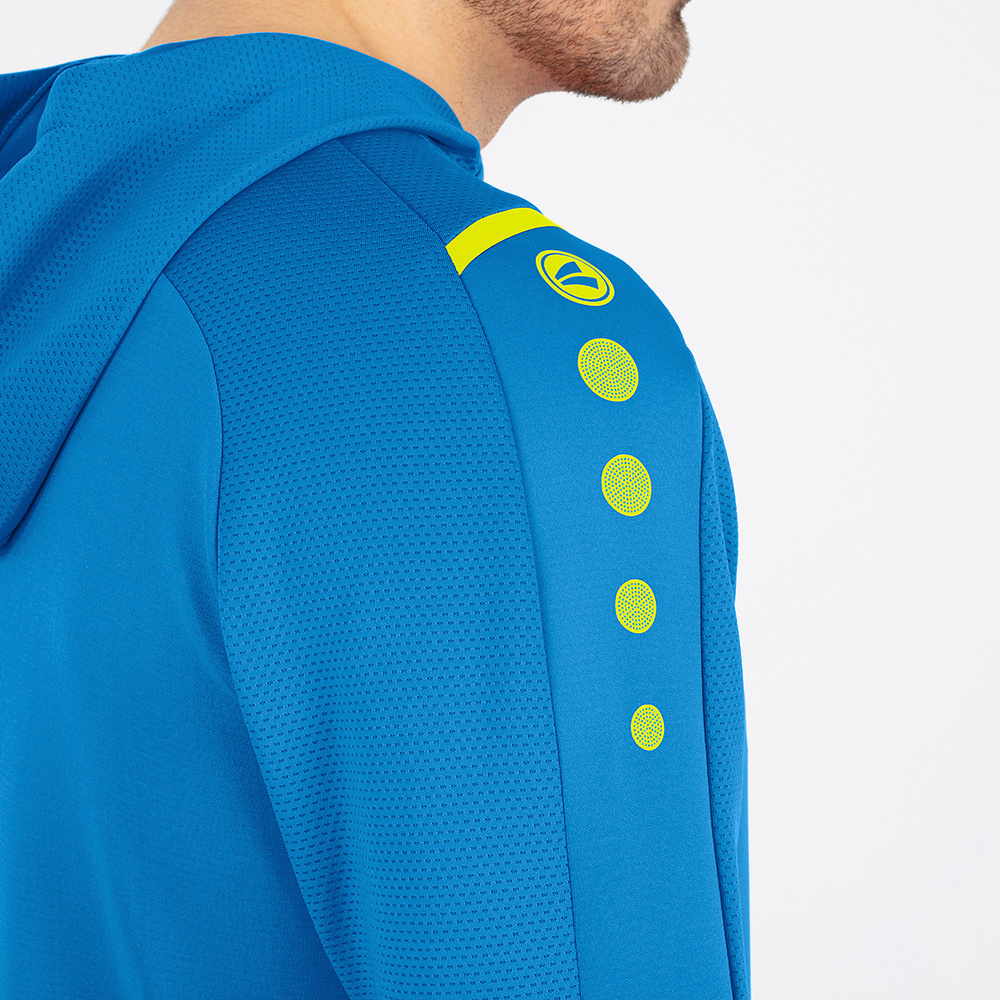 CHAQUETA DE ENTRENAMIENTO CON CAPUCHA JAKO CHALLENGE, AZUL JAKO-AMARILLO NEÓN NIÑO. 