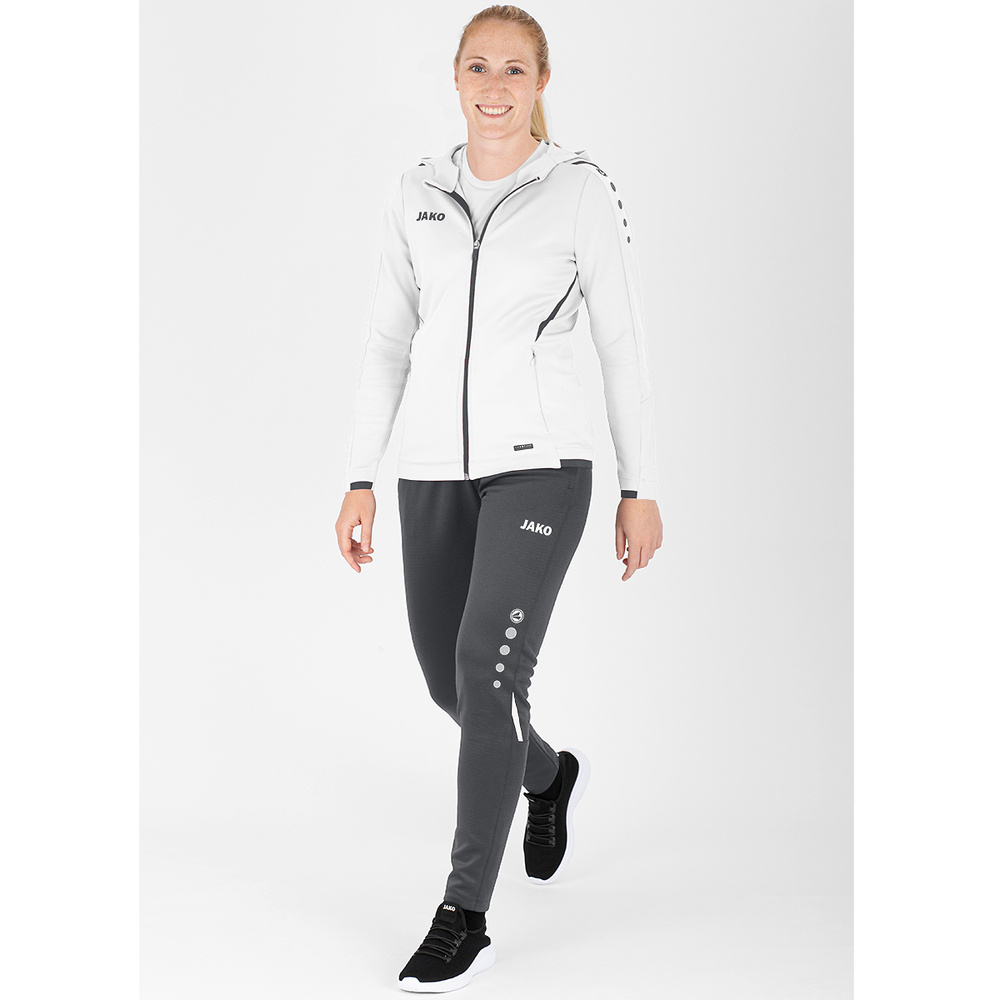 CHAQUETA DE ENTRENAMIENTO CON CAPUCHA JAKO CHALLENGE, BLANCA-ANTRACITA MUJER. 