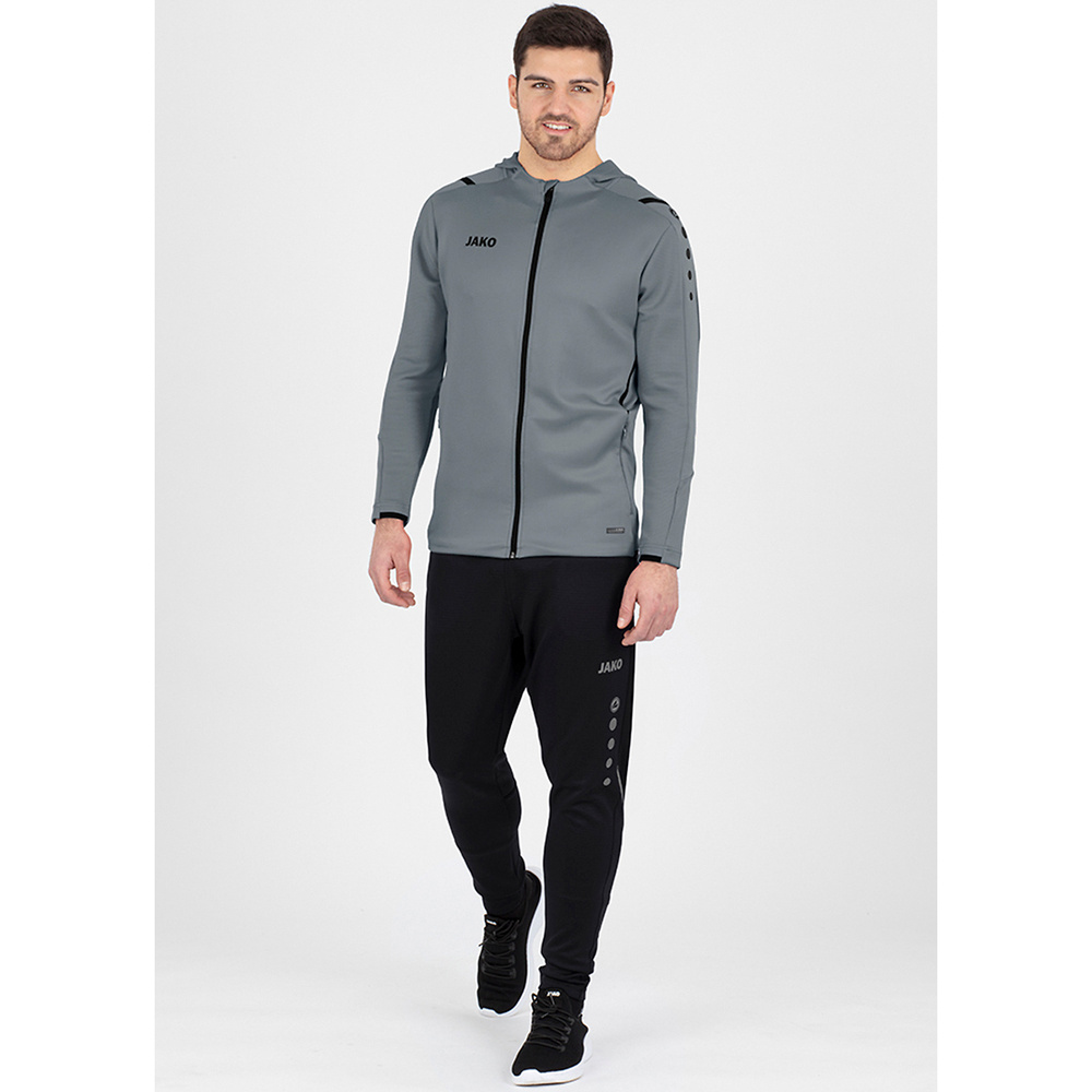 CHAQUETA DE ENTRENAMIENTO CON CAPUCHA JAKO CHALLENGE, GRIS PIEDRA-NEGRA HOMBRE. 