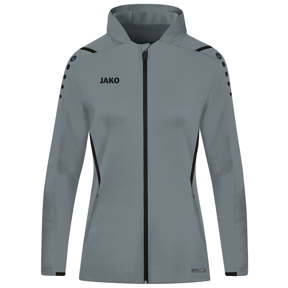 CHAQUETA DE ENTRENAMIENTO CON CAPUCHA JAKO CHALLENGE, GRIS PIEDRA-NEGRA MUJER. 