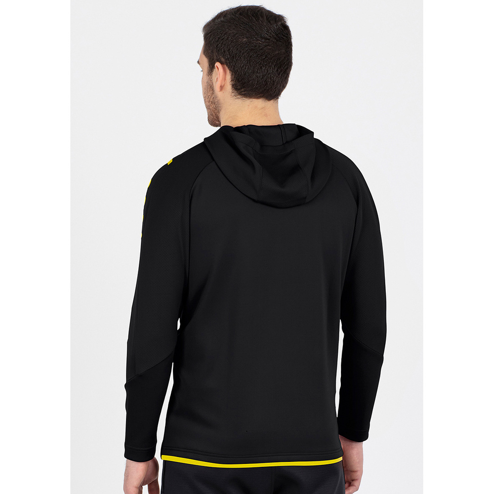 CHAQUETA DE ENTRENAMIENTO CON CAPUCHA JAKO CHALLENGE, NEGRA-AMARILLA HOMBRE. 