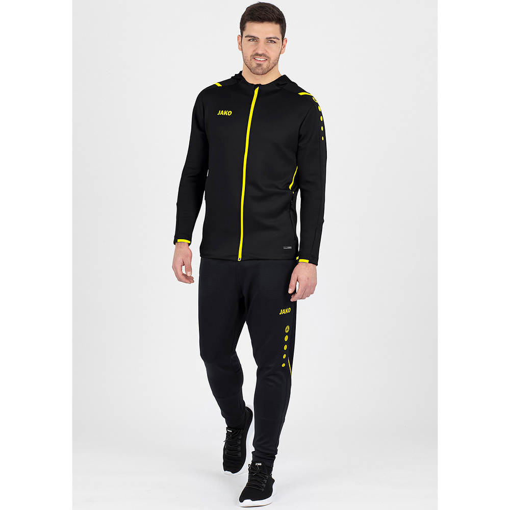 CHAQUETA DE ENTRENAMIENTO CON CAPUCHA JAKO CHALLENGE, NEGRA-AMARILLA HOMBRE. 