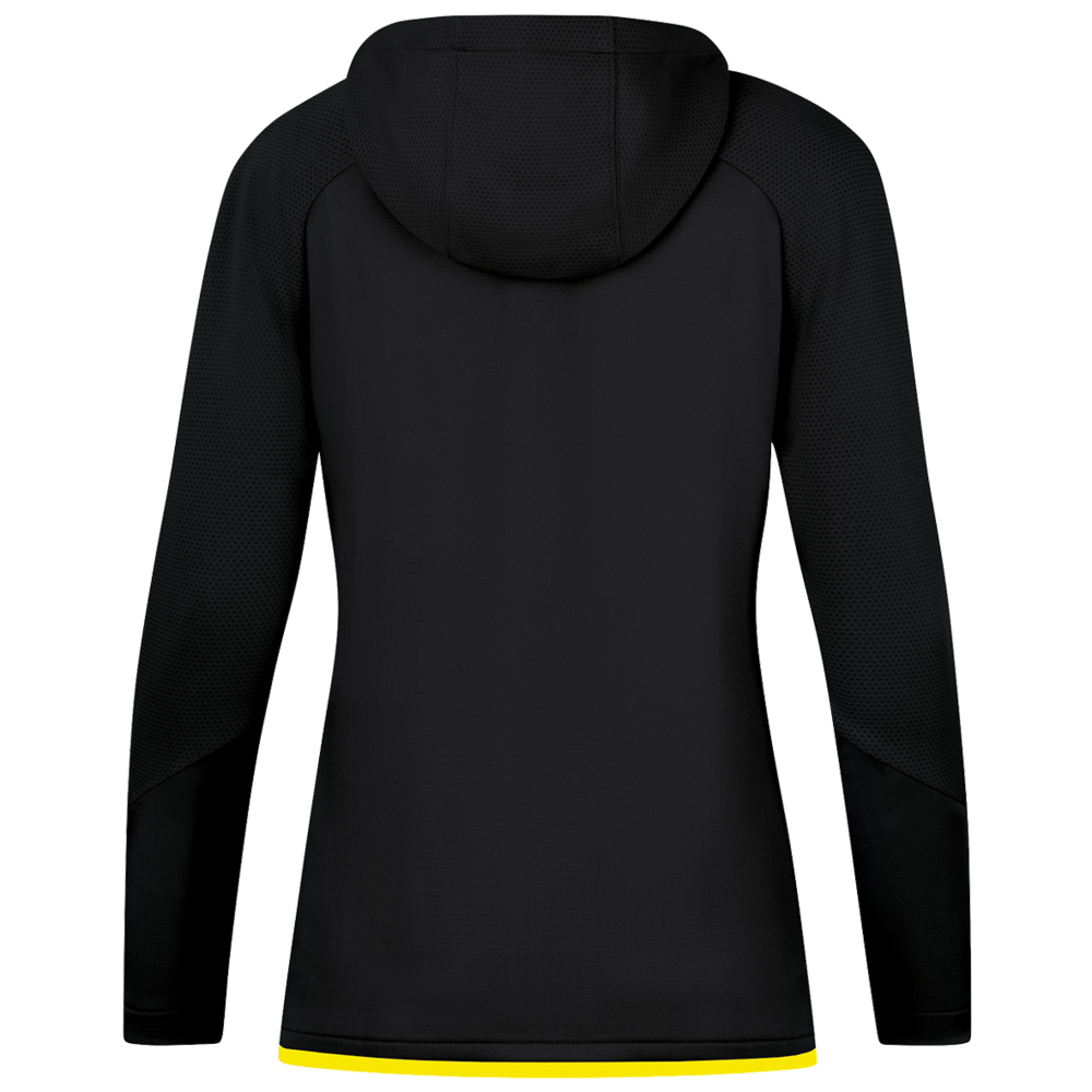 CHAQUETA DE ENTRENAMIENTO CON CAPUCHA JAKO CHALLENGE, NEGRA-AMARILLA MUJER. 