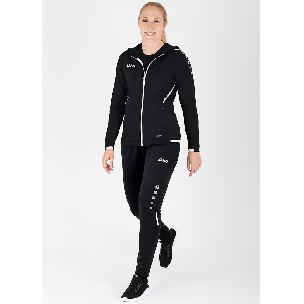 CHAQUETA DE ENTRENAMIENTO CON CAPUCHA JAKO CHALLENGE, NEGRA-BLANCA MUJER. 