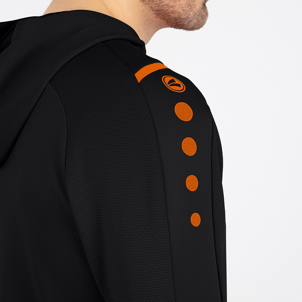 CHAQUETA DE ENTRENAMIENTO CON CAPUCHA JAKO CHALLENGE, NEGRA-NARANJA NEÓN HOMBRE. 