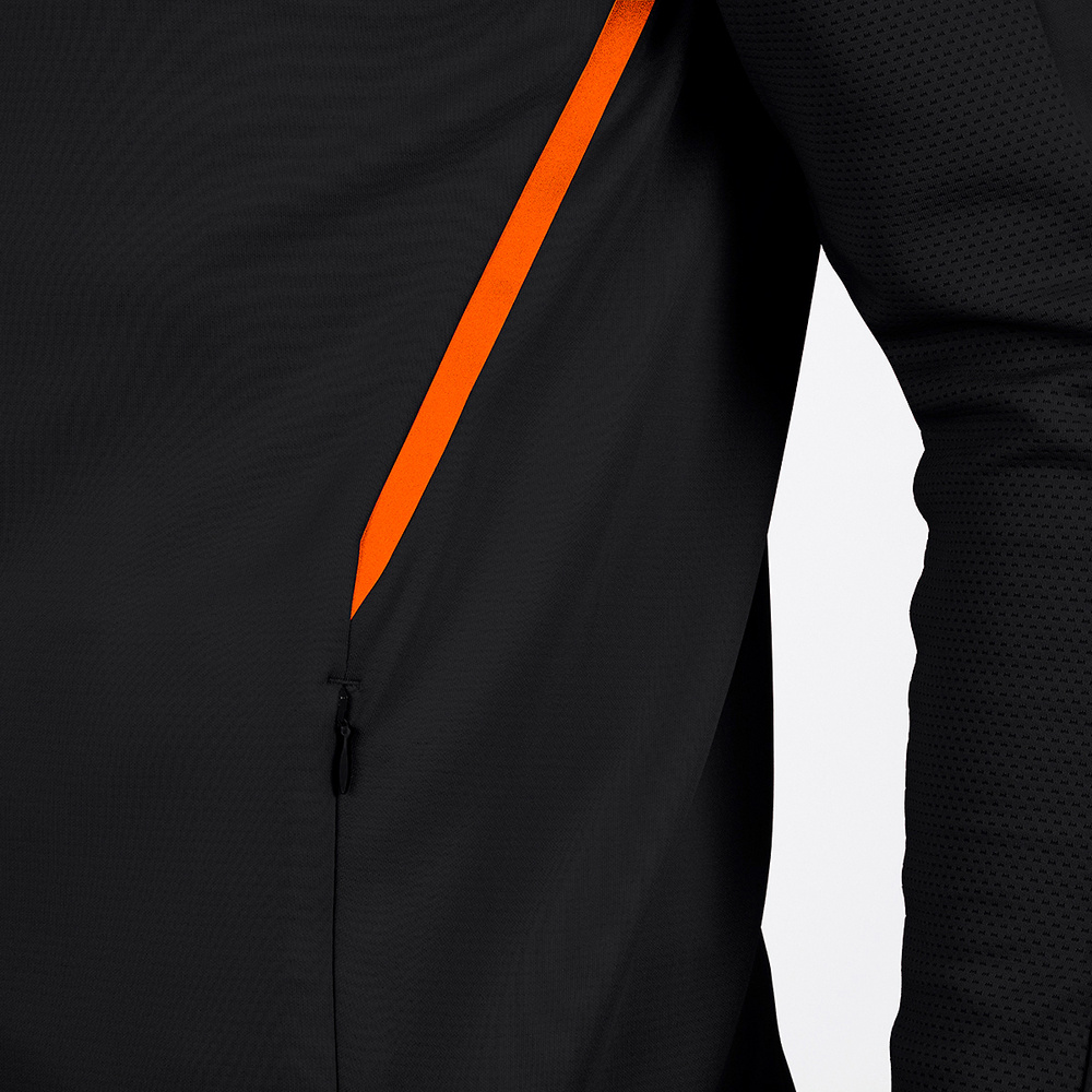 CHAQUETA DE ENTRENAMIENTO CON CAPUCHA JAKO CHALLENGE, NEGRA-NARANJA NEÓN NIÑO. 