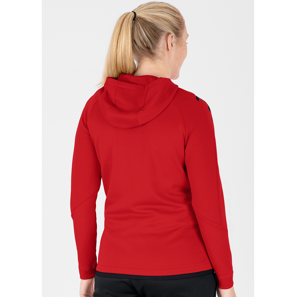 CHAQUETA DE ENTRENAMIENTO CON CAPUCHA JAKO CHALLENGE, ROJA-NEGRA MUJER. 