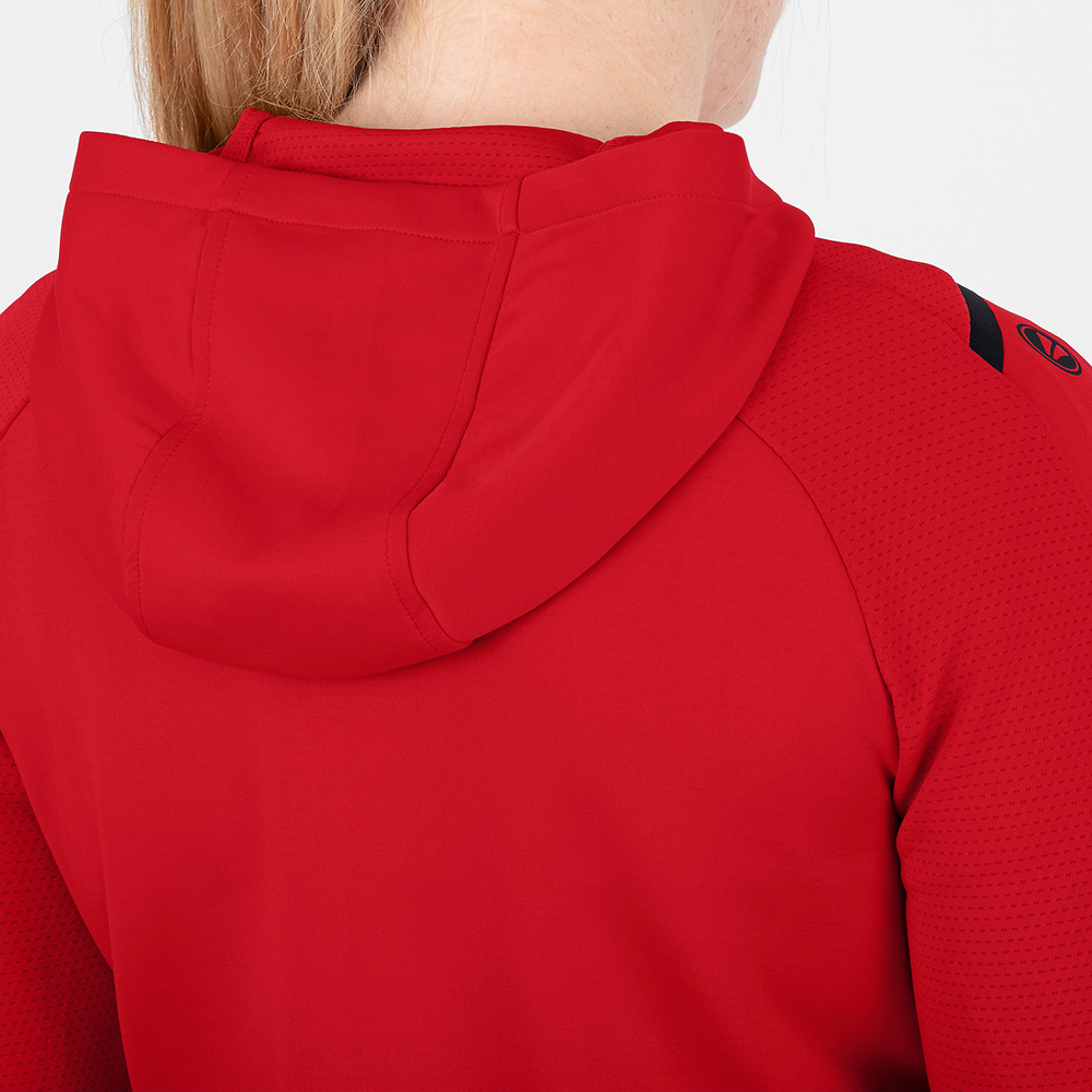 CHAQUETA DE ENTRENAMIENTO CON CAPUCHA JAKO CHALLENGE, ROJA-NEGRA MUJER. 