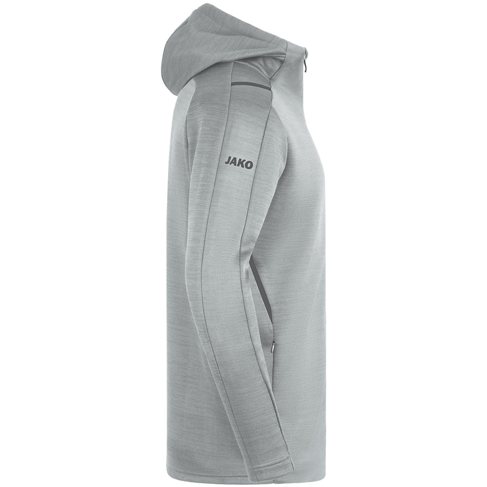 CHAQUETA DE OCIO JAKO CHALLENGE CON CAPUCHA, GRIS CLARO-ANTRACITA NIÑO. 