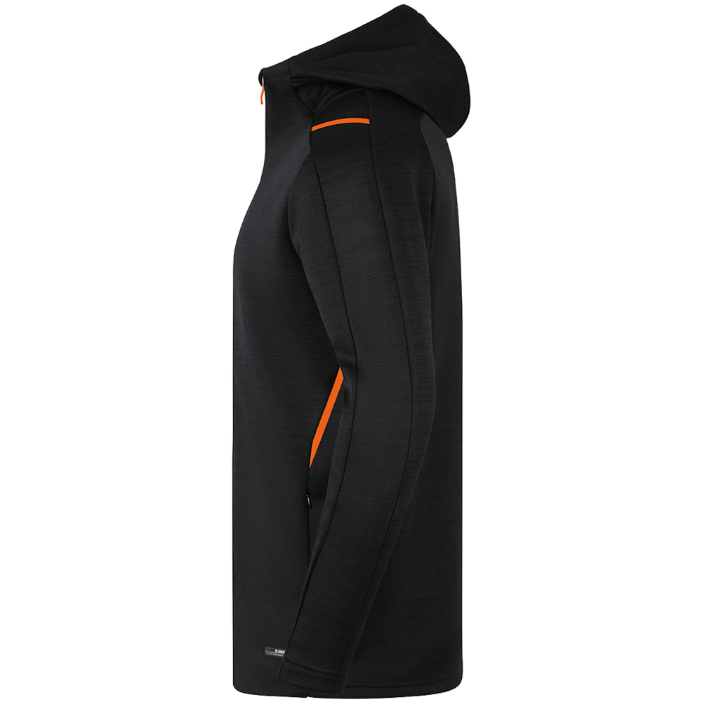 CHAQUETA DE OCIO JAKO CHALLENGE CON CAPUCHA, NEGRA-NARANJA NEÓN HOMBRE. 