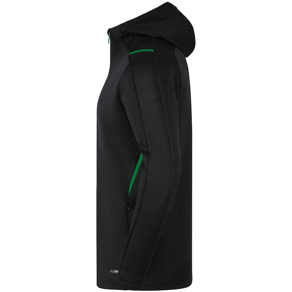 CHAQUETA DE OCIO JAKO CHALLENGE CON CAPUCHA, NEGRA-VERDE HOMBRE. 