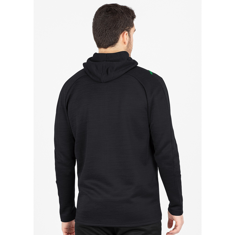 CHAQUETA DE OCIO JAKO CHALLENGE CON CAPUCHA, NEGRA-VERDE HOMBRE. 