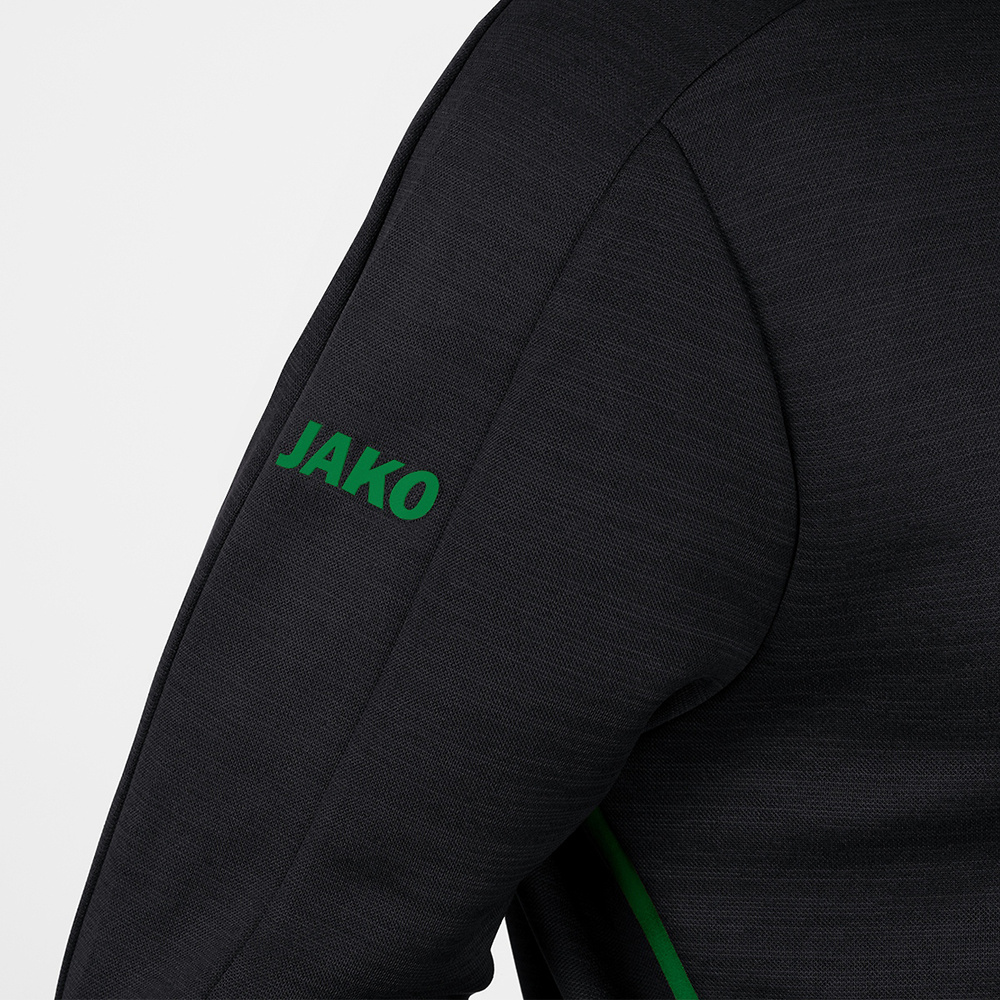 CHAQUETA DE OCIO JAKO CHALLENGE CON CAPUCHA, NEGRA-VERDE HOMBRE. 