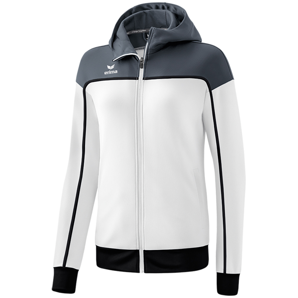 ERIMA CHANGE TRAINING JACKET WITH HOOD, WHITE-SLATE GREY-BLACK WOMEN. 