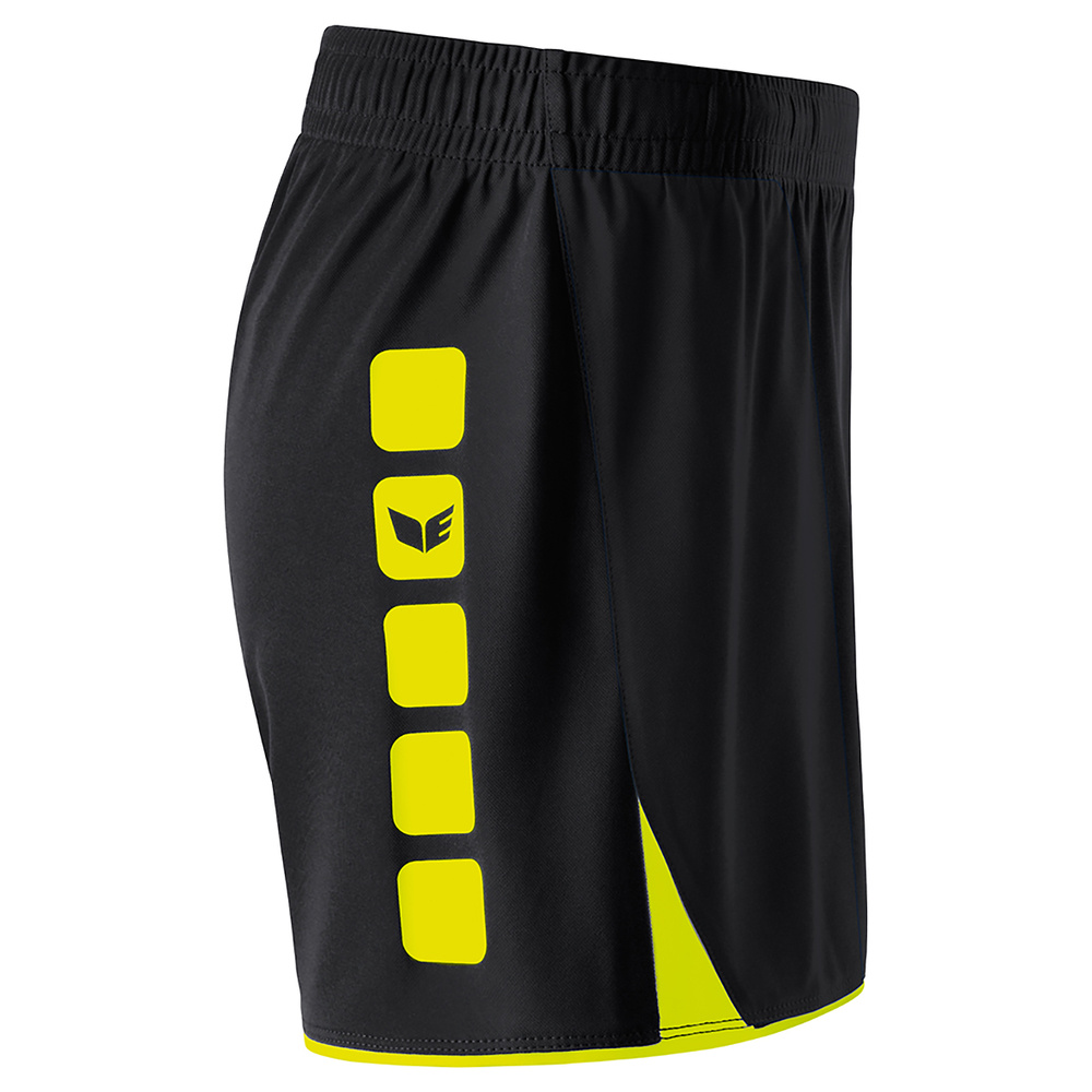 ERIMA CLASSIC 5-C SHORTS, NEGRO-AMARILLO FLÚOR MUJER. 