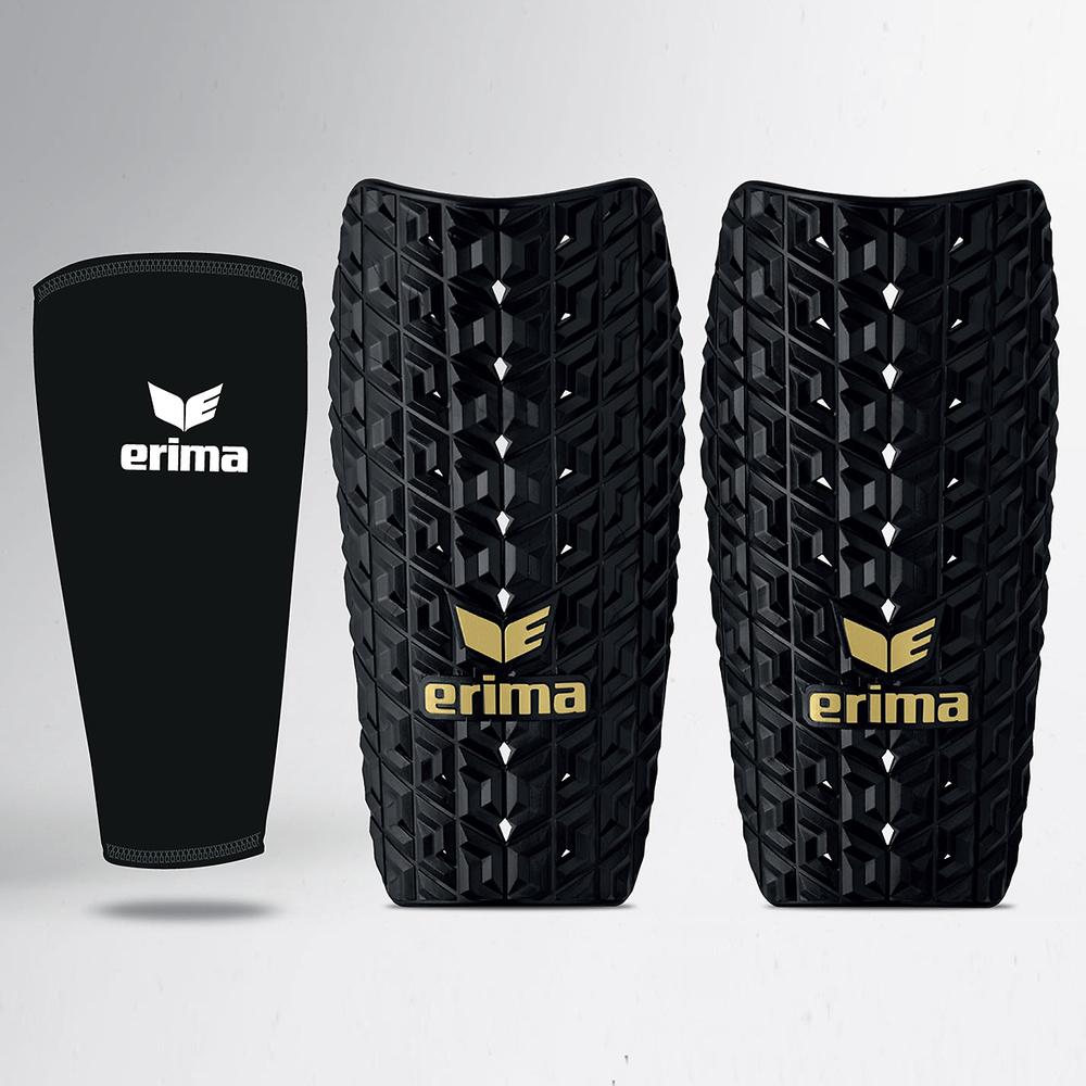 ERIMA EVO FLEX ESPINILLERA, NEGRA-DORADA UNISEX. 