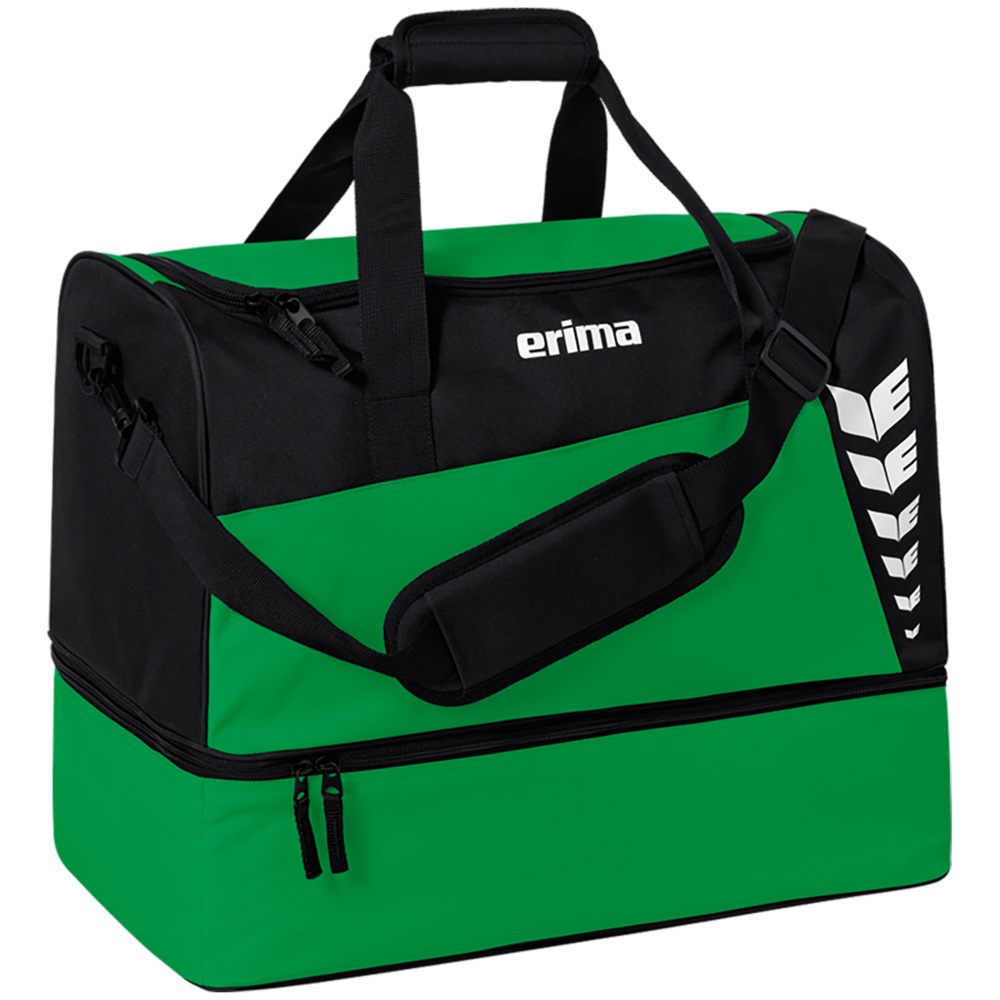 ERIMA SIX WINGS SPORTS BAG WITH BOTTOM COMPARTMENT, EMERALD-BLACK. 