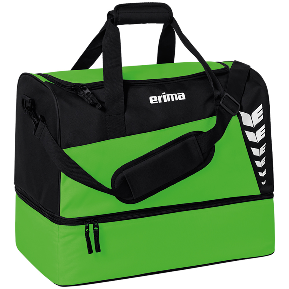 ERIMA SIX WINGS SPORTS BAG WITH BOTTOM COMPARTMENT, GREEN-BLACK. 