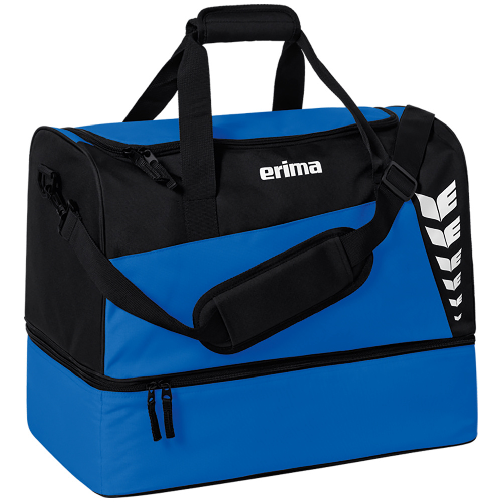 ERIMA SIX WINGS SPORTS BAG WITH BOTTOM COMPARTMENT, NEW ROYAL-BLACK. 