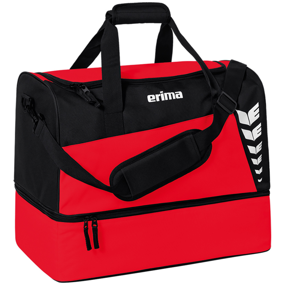 ERIMA SIX WINGS SPORTS BAG WITH BOTTOM COMPARTMENT, RED-BLACK. 