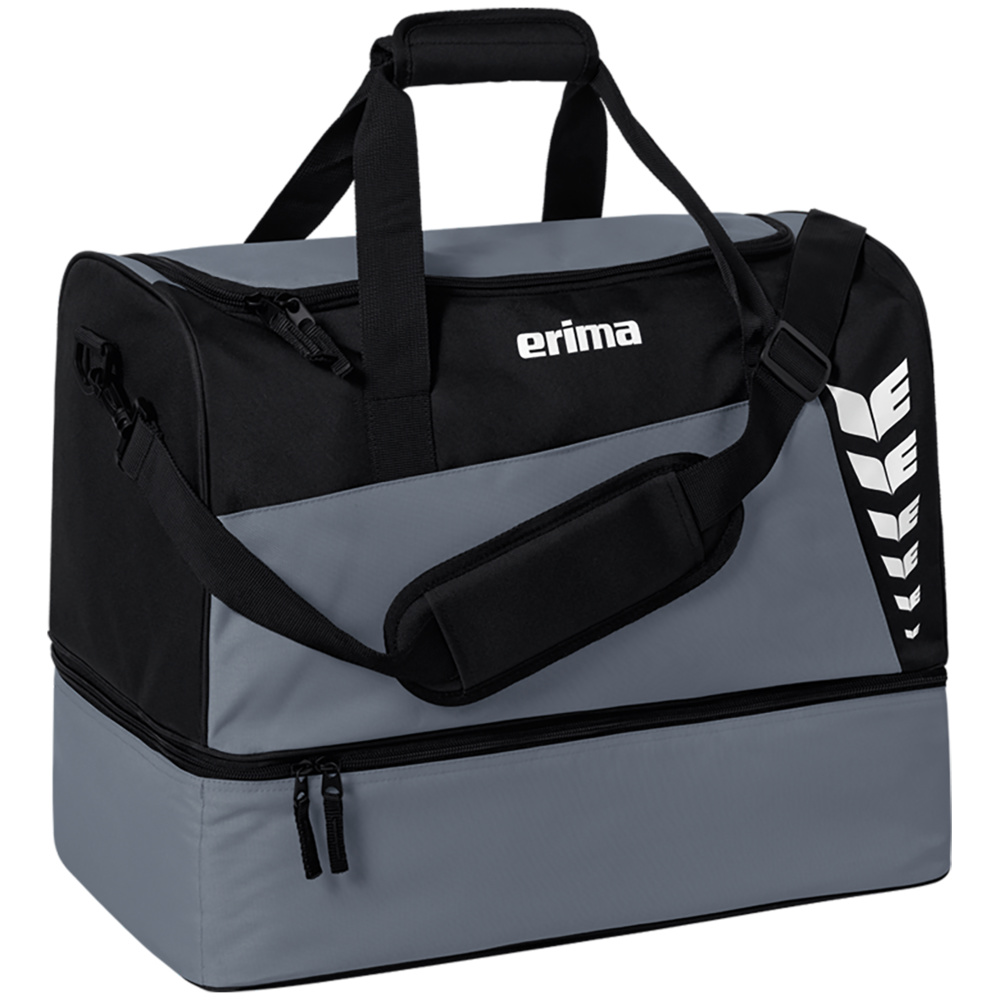 ERIMA SIX WINGS SPORTS BAG WITH BOTTOM COMPARTMENT, SLATE GREY-BLACK. 