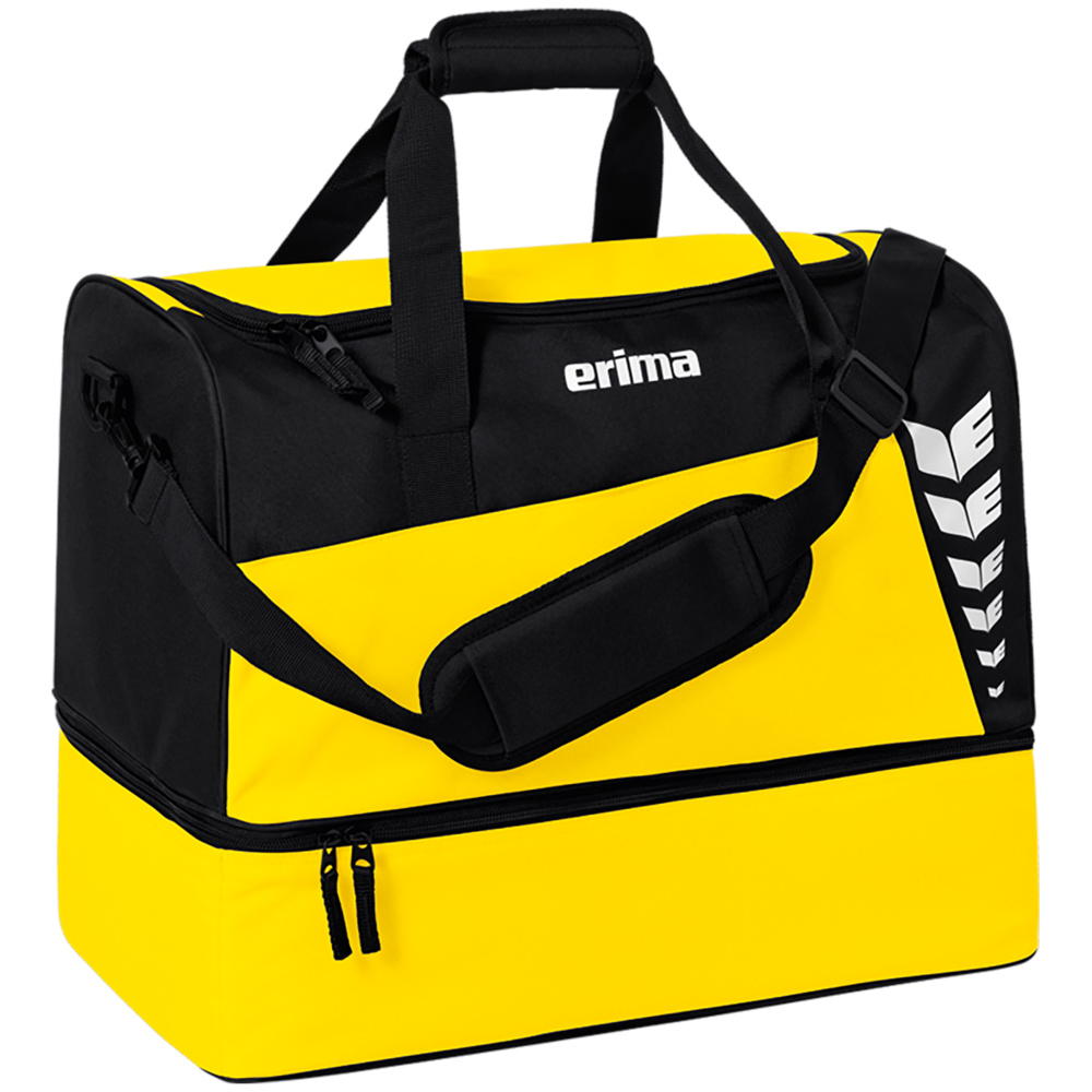 ERIMA SIX WINGS SPORTS BAG WITH BOTTOM COMPARTMENT, YELLOW-BLACK. 