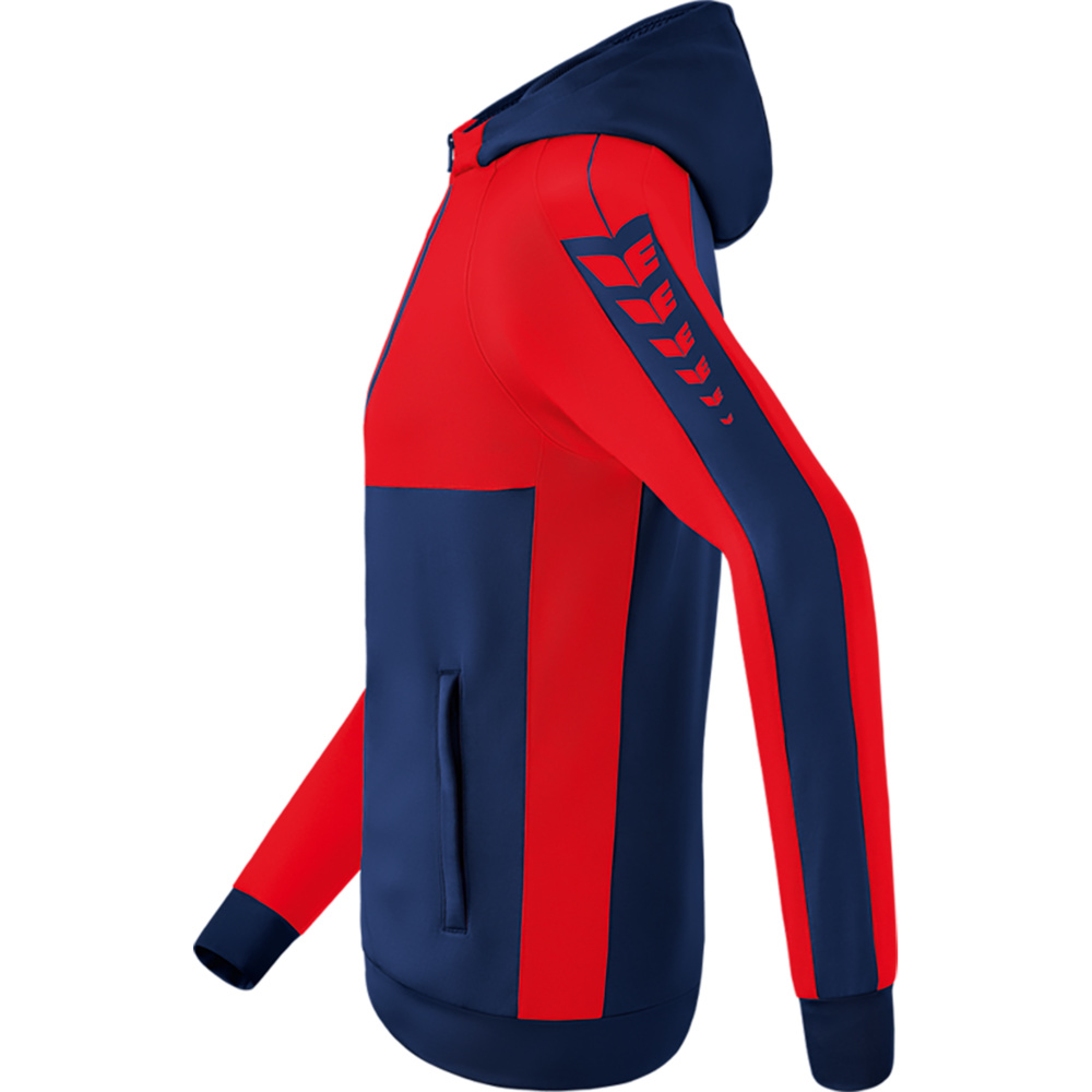 ERIMA SIX WINGS TRAINING JACKET WITH HOOD, NEW NAVY-RED KIDS. 